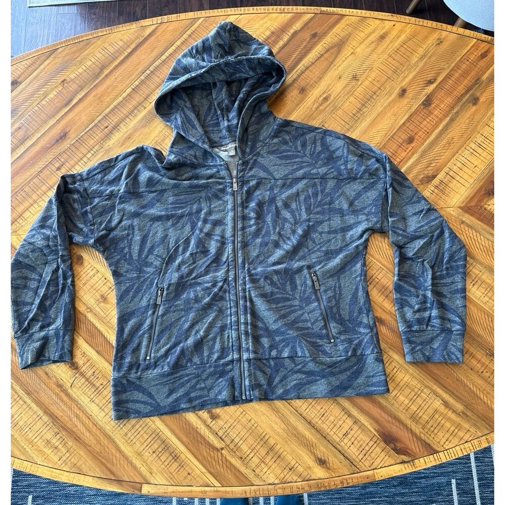 Tommy Bahama Women’s Palm Print Full Zip Performance Hoodie L Blue Gray Tropical